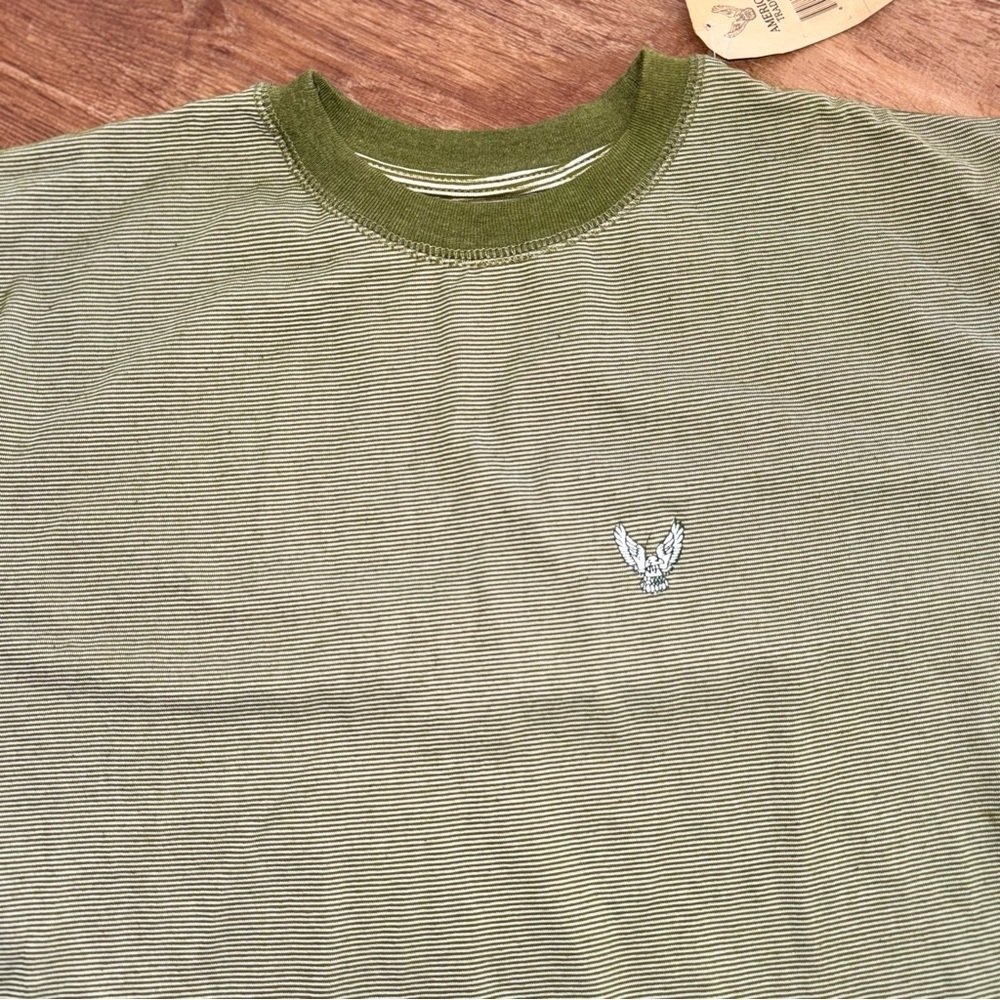 American Tradition Mens L Olive Green Striped Long Sleeve T-Shirt NWT